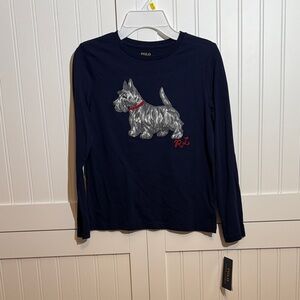 Polo Ralph Lauren Navy Long Sleeve Scottie Dog Tee Girls Size 8-10